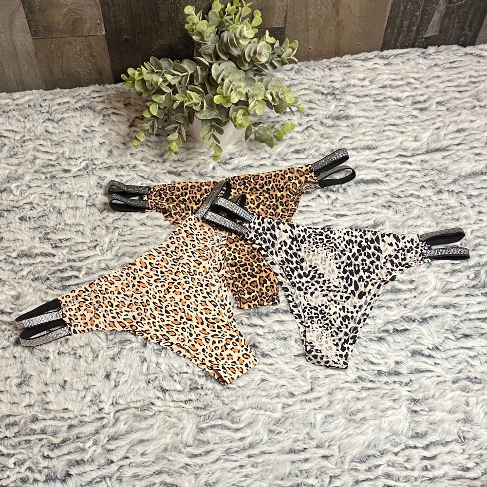 Leopard Print Thong Trio with Strappy Sides
